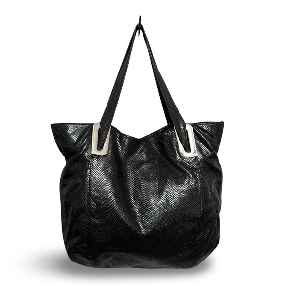 Kooba Black Snake Embossed Leather Oversized Tote Shoulder Bag - Picture 5 of 10